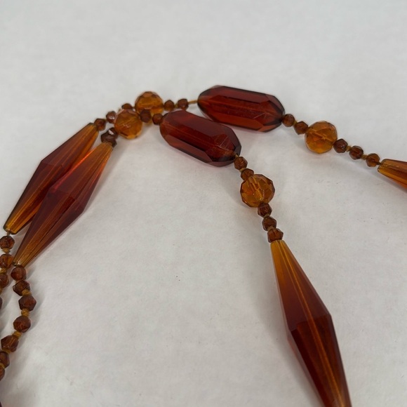 Antique 1870s to early 1900s Amber beaded hand knotted Necklace with Tassels A5 - Picture 8 of 9